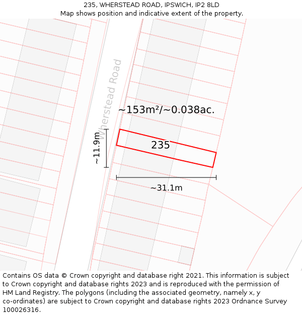 235, WHERSTEAD ROAD, IPSWICH, IP2 8LD: Plot and title map