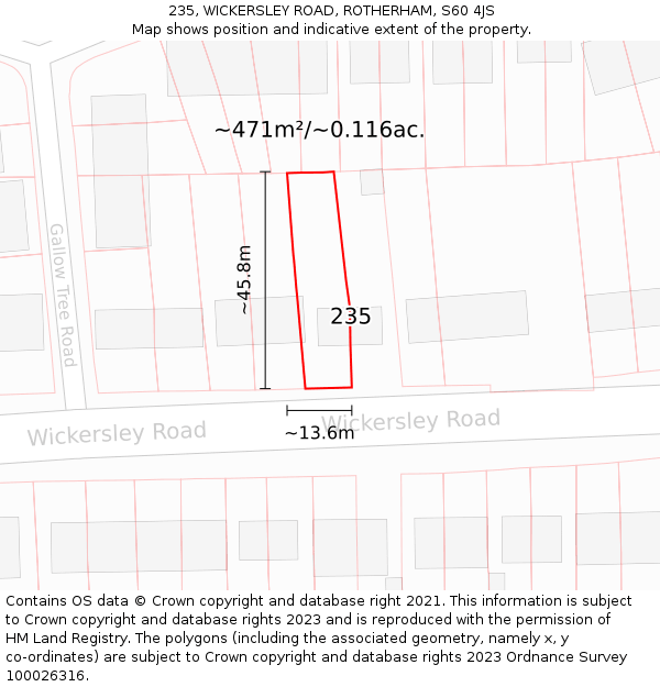 235, WICKERSLEY ROAD, ROTHERHAM, S60 4JS: Plot and title map