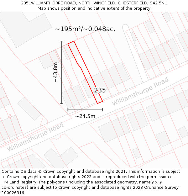 235, WILLIAMTHORPE ROAD, NORTH WINGFIELD, CHESTERFIELD, S42 5NU: Plot and title map