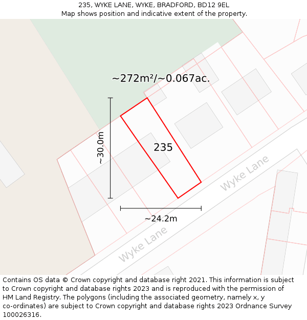 235, WYKE LANE, WYKE, BRADFORD, BD12 9EL: Plot and title map