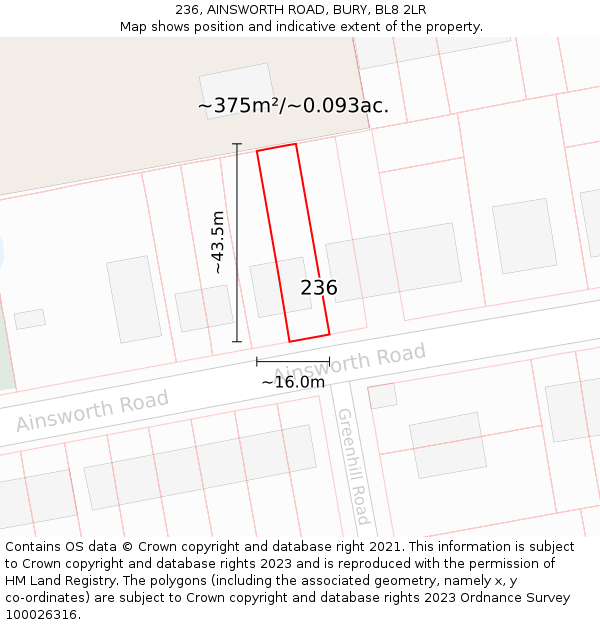 236, AINSWORTH ROAD, BURY, BL8 2LR: Plot and title map
