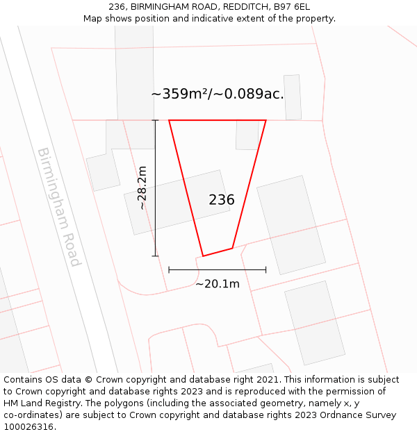 236, BIRMINGHAM ROAD, REDDITCH, B97 6EL: Plot and title map