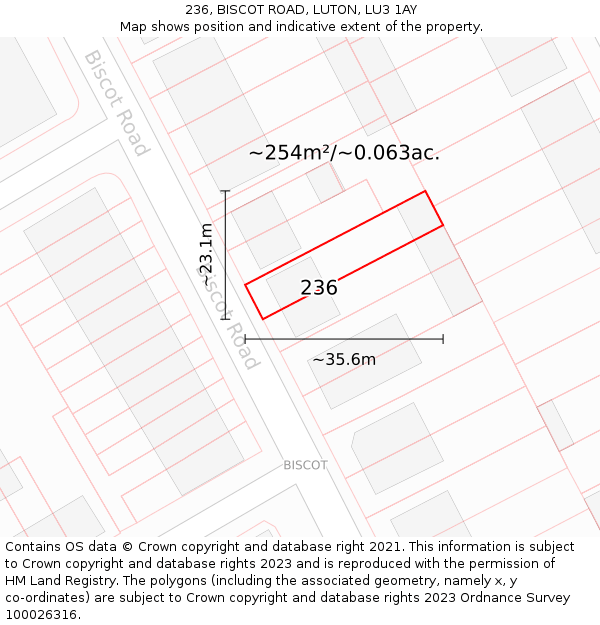 236, BISCOT ROAD, LUTON, LU3 1AY: Plot and title map