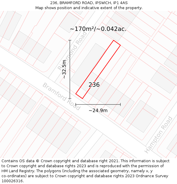 236, BRAMFORD ROAD, IPSWICH, IP1 4AS: Plot and title map
