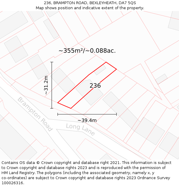 236, BRAMPTON ROAD, BEXLEYHEATH, DA7 5QS: Plot and title map