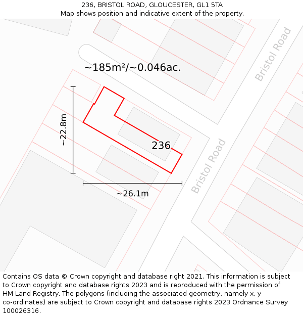 236, BRISTOL ROAD, GLOUCESTER, GL1 5TA: Plot and title map