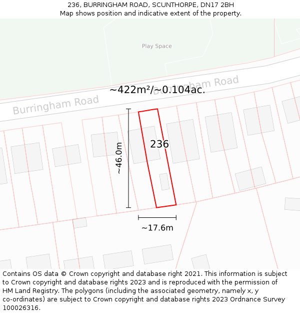 236, BURRINGHAM ROAD, SCUNTHORPE, DN17 2BH: Plot and title map