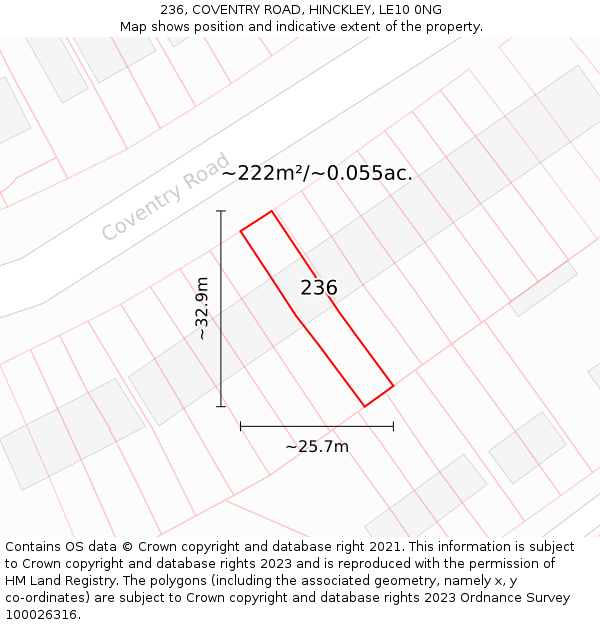 236, COVENTRY ROAD, HINCKLEY, LE10 0NG: Plot and title map