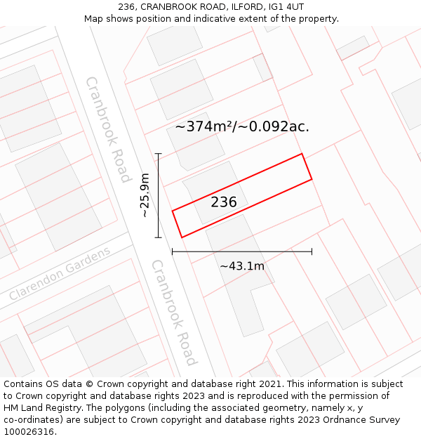236, CRANBROOK ROAD, ILFORD, IG1 4UT: Plot and title map