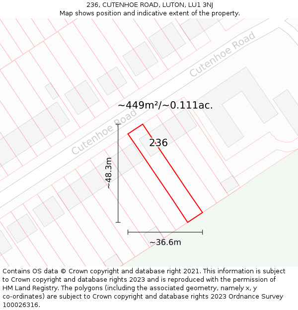 236, CUTENHOE ROAD, LUTON, LU1 3NJ: Plot and title map