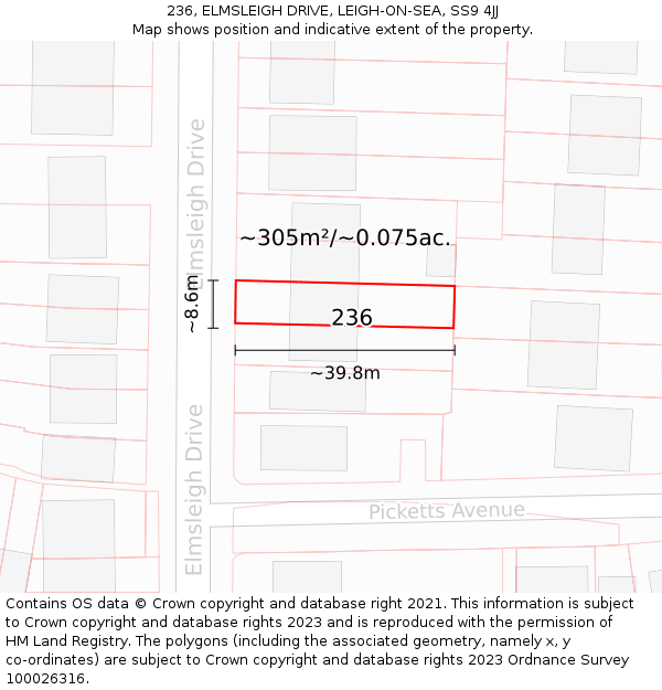 236, ELMSLEIGH DRIVE, LEIGH-ON-SEA, SS9 4JJ: Plot and title map