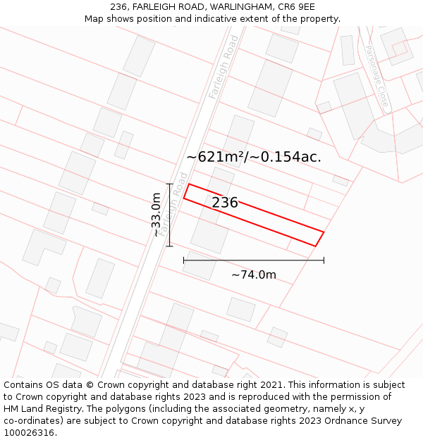 236, FARLEIGH ROAD, WARLINGHAM, CR6 9EE: Plot and title map