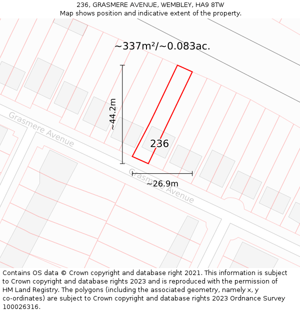 236, GRASMERE AVENUE, WEMBLEY, HA9 8TW: Plot and title map