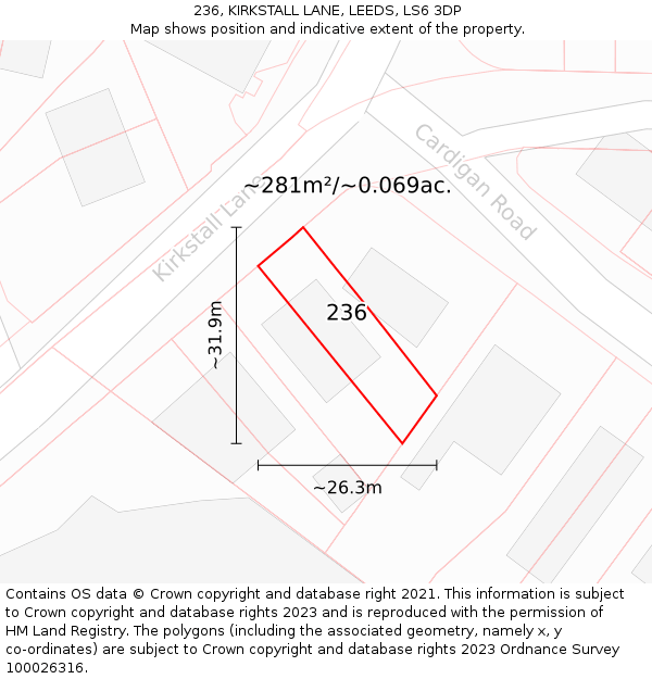 236, KIRKSTALL LANE, LEEDS, LS6 3DP: Plot and title map
