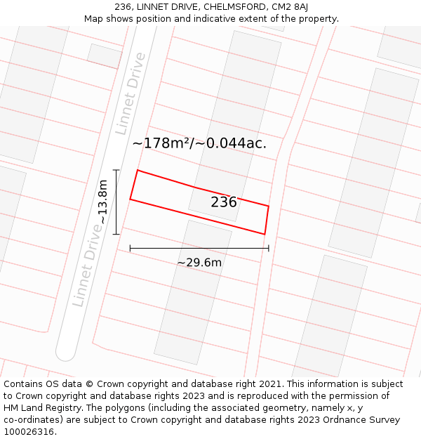 236, LINNET DRIVE, CHELMSFORD, CM2 8AJ: Plot and title map
