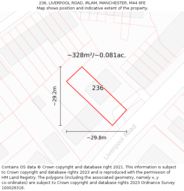236, LIVERPOOL ROAD, IRLAM, MANCHESTER, M44 6FE: Plot and title map