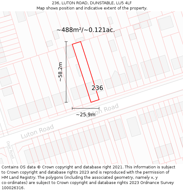236, LUTON ROAD, DUNSTABLE, LU5 4LF: Plot and title map