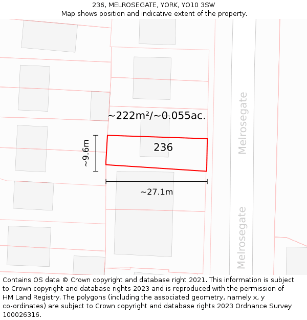 236, MELROSEGATE, YORK, YO10 3SW: Plot and title map
