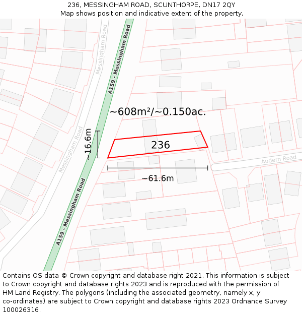 236, MESSINGHAM ROAD, SCUNTHORPE, DN17 2QY: Plot and title map