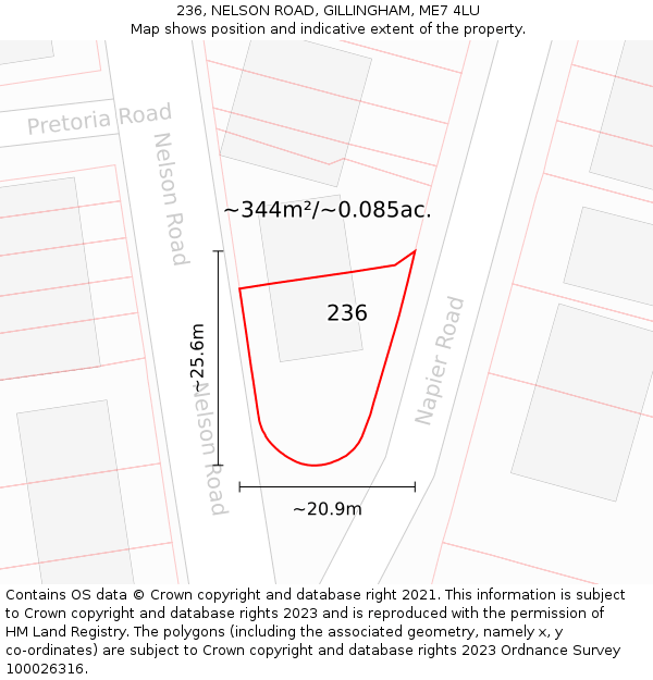 236, NELSON ROAD, GILLINGHAM, ME7 4LU: Plot and title map