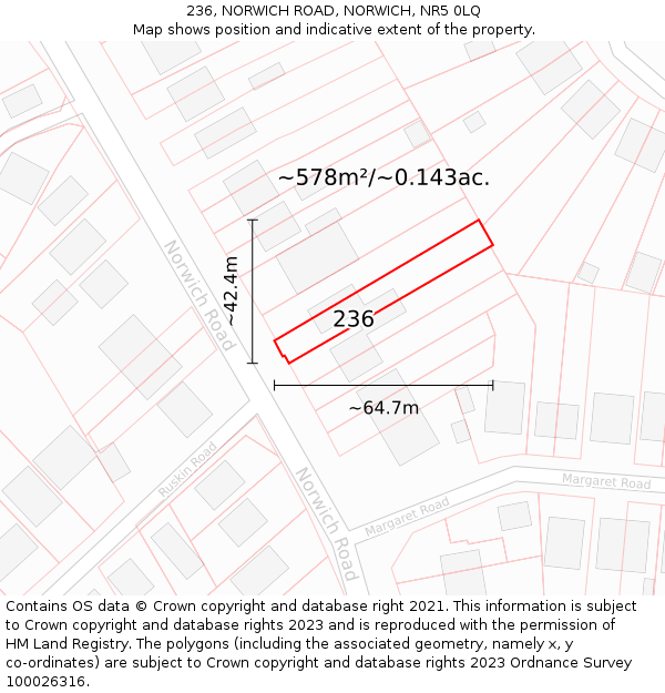 236, NORWICH ROAD, NORWICH, NR5 0LQ: Plot and title map