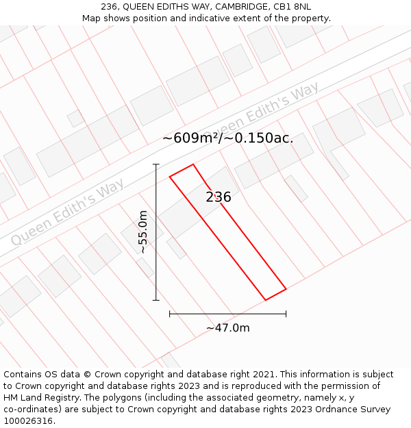 236, QUEEN EDITHS WAY, CAMBRIDGE, CB1 8NL: Plot and title map