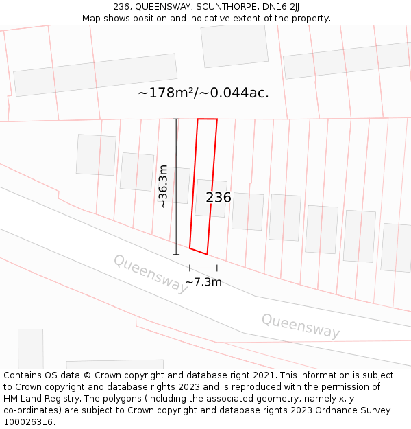 236, QUEENSWAY, SCUNTHORPE, DN16 2JJ: Plot and title map