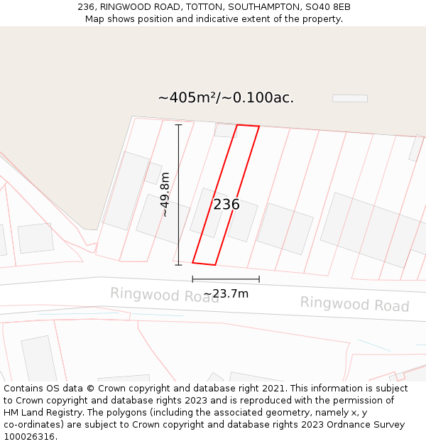 236, RINGWOOD ROAD, TOTTON, SOUTHAMPTON, SO40 8EB: Plot and title map