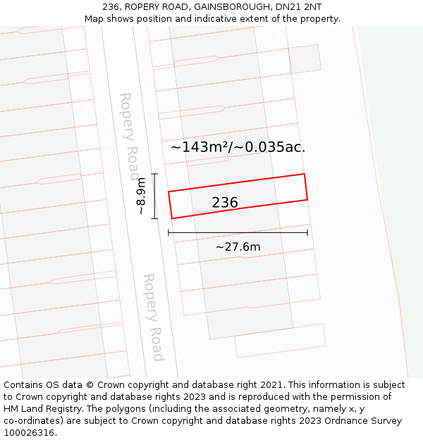 236, ROPERY ROAD, GAINSBOROUGH, DN21 2NT: Plot and title map