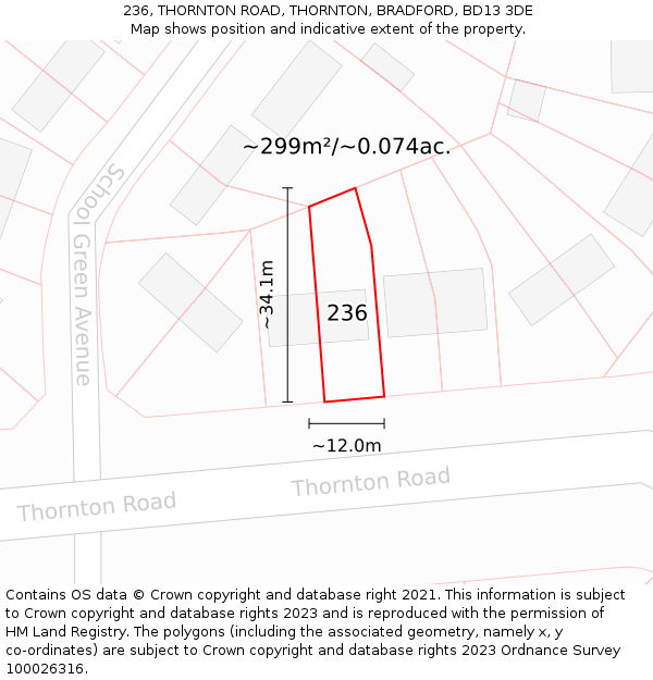 236, THORNTON ROAD, THORNTON, BRADFORD, BD13 3DE: Plot and title map
