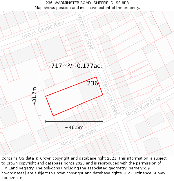 236, WARMINSTER ROAD, SHEFFIELD, S8 8PR: Plot and title map
