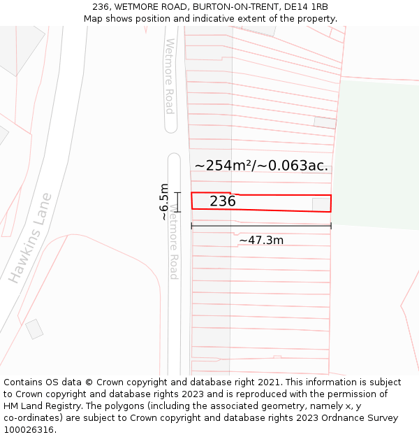 236, WETMORE ROAD, BURTON-ON-TRENT, DE14 1RB: Plot and title map