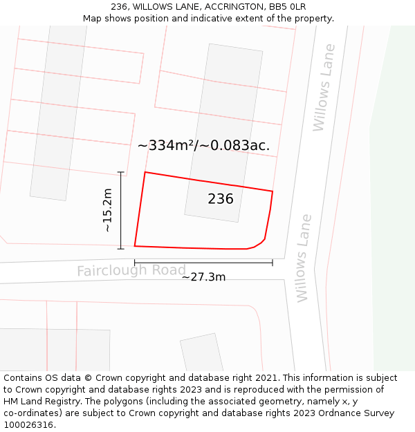 236, WILLOWS LANE, ACCRINGTON, BB5 0LR: Plot and title map