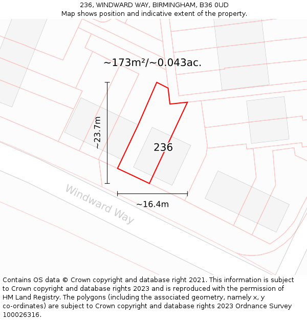 236, WINDWARD WAY, BIRMINGHAM, B36 0UD: Plot and title map