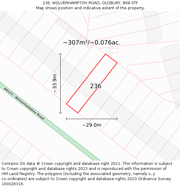 236, WOLVERHAMPTON ROAD, OLDBURY, B68 0TF: Plot and title map