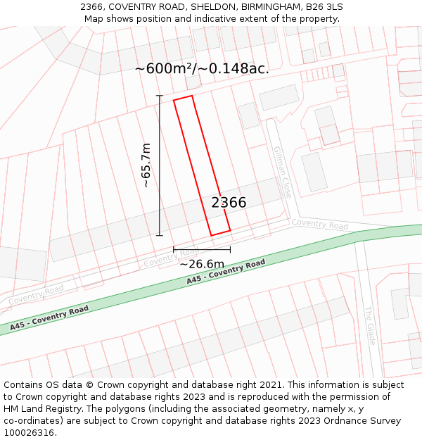 2366, COVENTRY ROAD, SHELDON, BIRMINGHAM, B26 3LS: Plot and title map