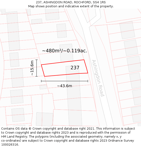 237, ASHINGDON ROAD, ROCHFORD, SS4 1RS: Plot and title map