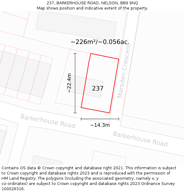 237, BARKERHOUSE ROAD, NELSON, BB9 9NQ: Plot and title map