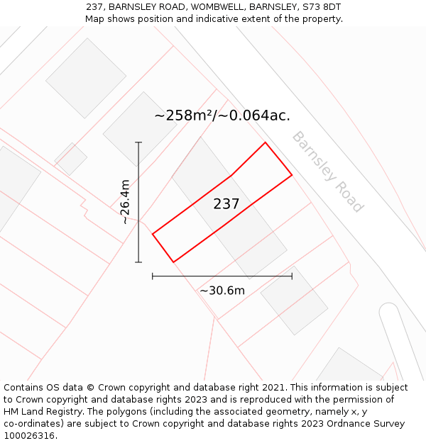 237, BARNSLEY ROAD, WOMBWELL, BARNSLEY, S73 8DT: Plot and title map