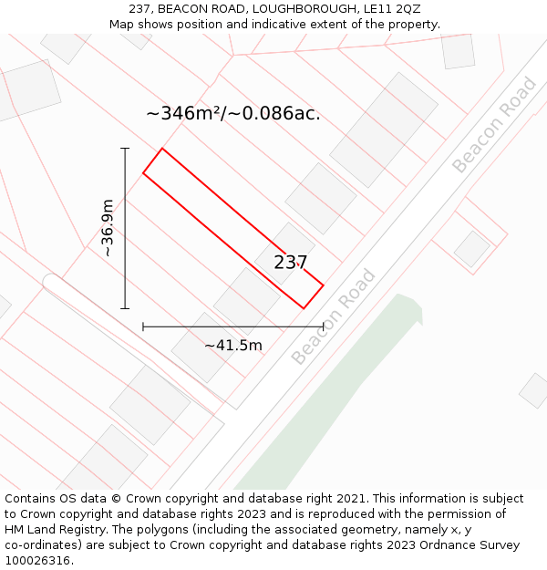 237, BEACON ROAD, LOUGHBOROUGH, LE11 2QZ: Plot and title map