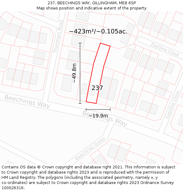 237, BEECHINGS WAY, GILLINGHAM, ME8 6SP: Plot and title map