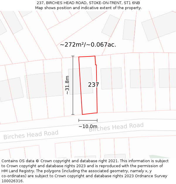 237, BIRCHES HEAD ROAD, STOKE-ON-TRENT, ST1 6NB: Plot and title map