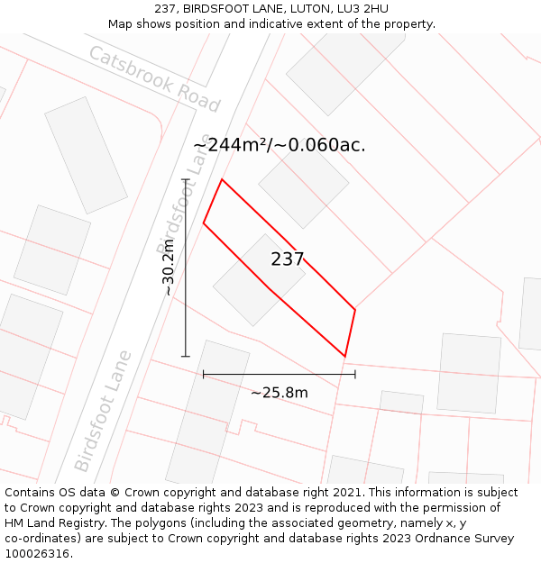 237, BIRDSFOOT LANE, LUTON, LU3 2HU: Plot and title map