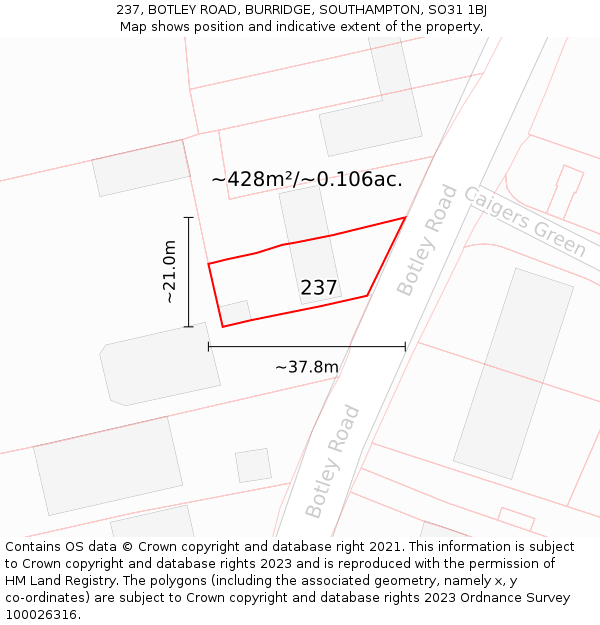 237, BOTLEY ROAD, BURRIDGE, SOUTHAMPTON, SO31 1BJ: Plot and title map