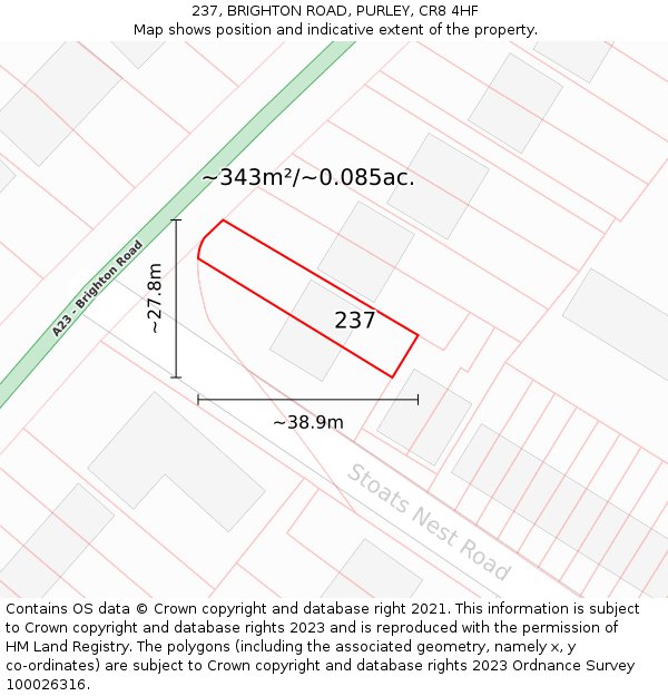 237, BRIGHTON ROAD, PURLEY, CR8 4HF: Plot and title map