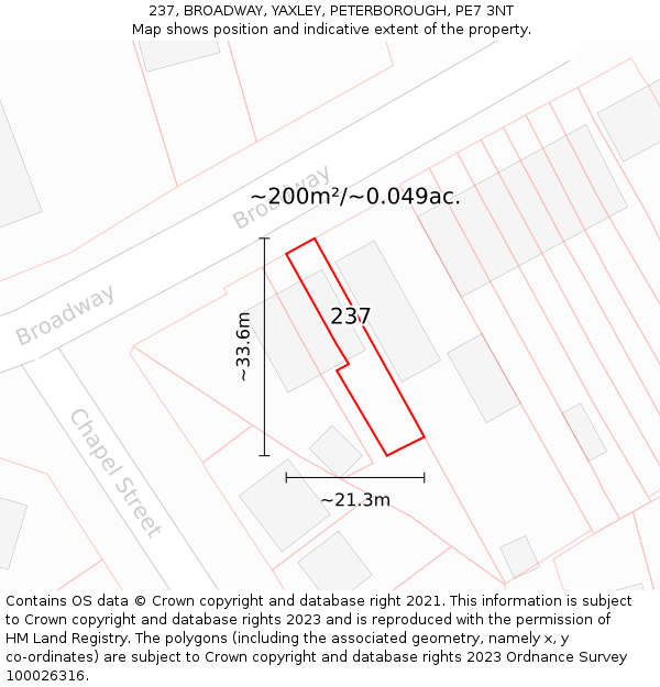 237, BROADWAY, YAXLEY, PETERBOROUGH, PE7 3NT: Plot and title map
