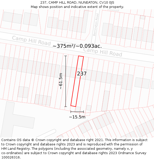 237, CAMP HILL ROAD, NUNEATON, CV10 0JS: Plot and title map