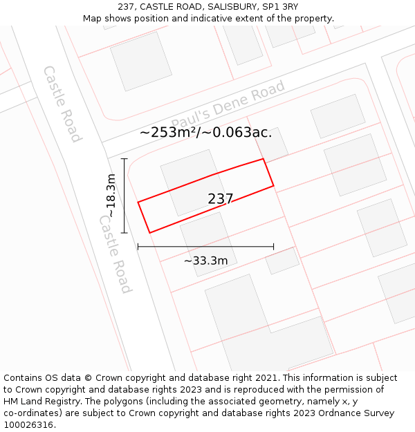 237, CASTLE ROAD, SALISBURY, SP1 3RY: Plot and title map