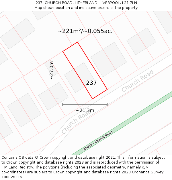 237, CHURCH ROAD, LITHERLAND, LIVERPOOL, L21 7LN: Plot and title map