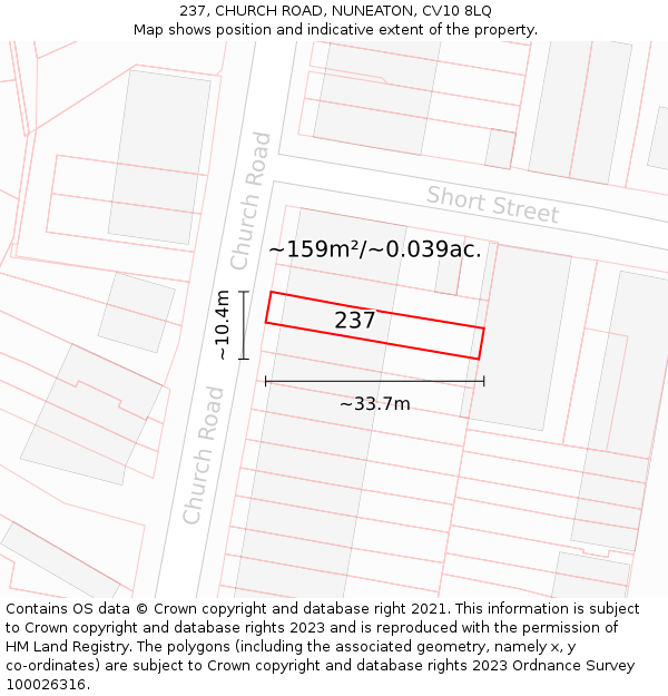 237, CHURCH ROAD, NUNEATON, CV10 8LQ: Plot and title map